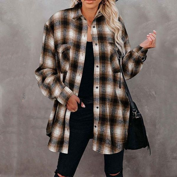 women's jackets autumn long plaid jacket women checkered overshirt winter coat female button shirt for 2021, Black;brown
women's jackets autumn long plaid jacket women checkered overshirt winter coat female button shirt for 2021, Black;brown