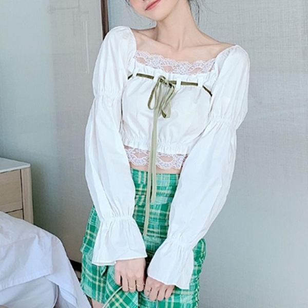 women's blouses & shirts 2021 girl women blouse summer slash neck sweet ribbon bow shirt female blusas petal long sleeve lace japanese, White
women's blouses & shirts 2021 girl women blouse summer slash neck sweet ribbon bow shirt female blusas petal long sleeve lace japanese, White