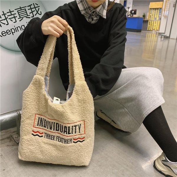 women lamb like fabric shoulder bag simple canvas handbag tote large capacity letter embroidery shopping bags for 2021 cross body
women lamb like fabric shoulder bag simple canvas handbag tote large capacity letter embroidery shopping bags for 2021 cross body