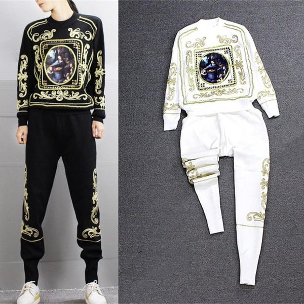 women spring winter vintage retro golden floral embroidery beading loose sweater + harem casual trousers clothing sets ns444 women's tw, White
women spring winter vintage retro golden floral embroidery beading loose sweater + harem casual trousers clothing sets ns444 women's tw, White
