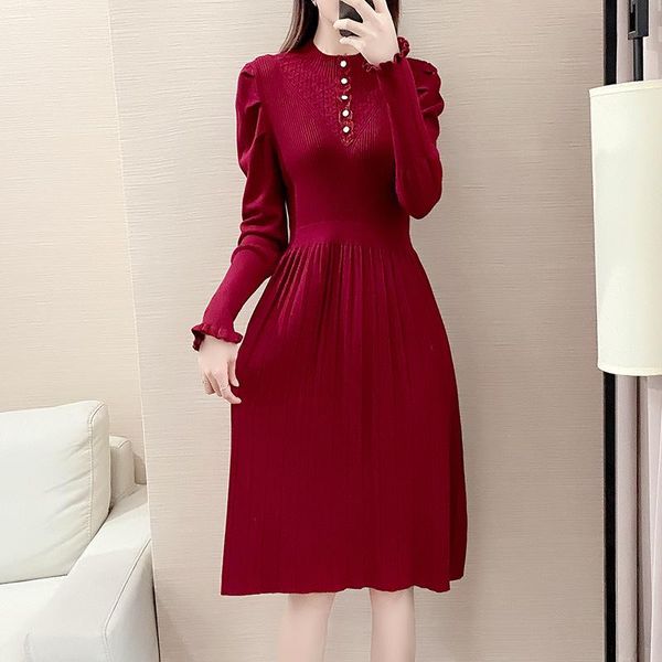 women sweater dress autumn winter puff long sleeve a line knitted ribbed thick christmas pullover party midi vestidos casual dresses, Black;gray
women sweater dress autumn winter puff long sleeve a line knitted ribbed thick christmas pullover party midi vestidos casual dresses, Black;gray