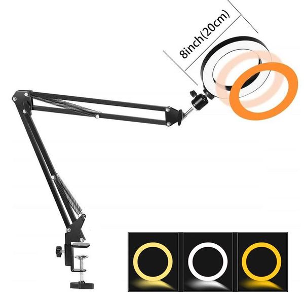 ring light 8" with long arm holder stand dimmable desk makeup for pography shooting 3 modes youtube flash heads
ring light 8" with long arm holder stand dimmable desk makeup for pography shooting 3 modes youtube flash heads