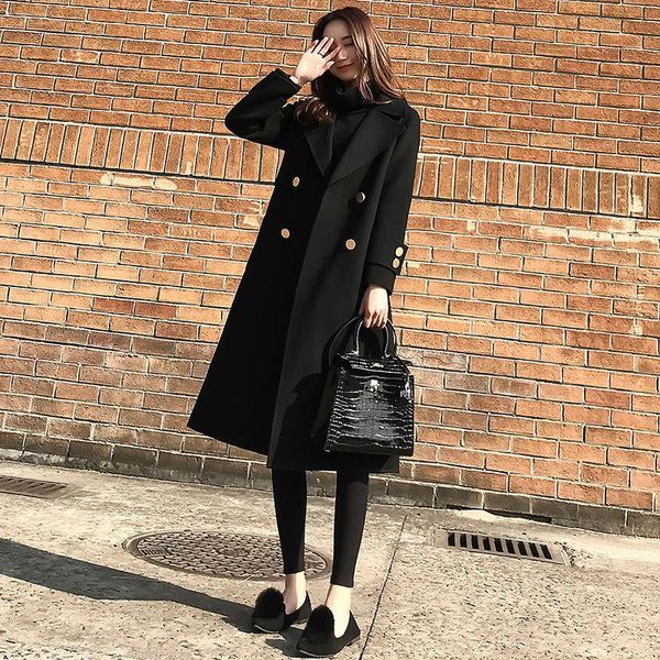 women's wool & blends 2021 autumn winter women woolen coat turn down collar double breasted long overcoat loose thicken warm l1030, Black
women's wool & blends 2021 autumn winter women woolen coat turn down collar double breasted long overcoat loose thicken warm l1030, Black