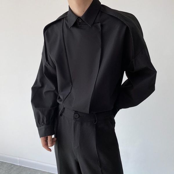 men's casual shirts long sleeve shirt autumn personalized folding fashion lapel large loose korean top, White;black
men's casual shirts long sleeve shirt autumn personalized folding fashion lapel large loose korean top, White;black