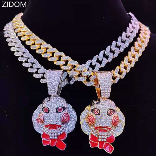men women hip hop movie saw mask pendant necklace with 13mm miami cuban chain iced out bling hiphop necklaces charm jewelry x0707, Silver
men women hip hop movie saw mask pendant necklace with 13mm miami cuban chain iced out bling hiphop necklaces charm jewelry x0707, Silver