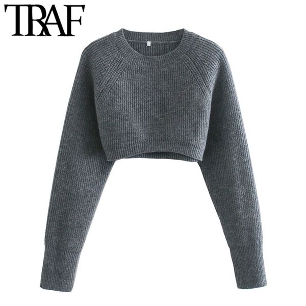 women fashion cropped knitted sweater vintage o neck long sleeve pullovers chic 210507, White;black
women fashion cropped knitted sweater vintage o neck long sleeve pullovers chic 210507, White;black