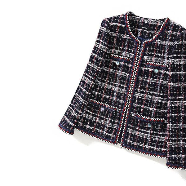 women's jackets quality brand high designer 2021 autumn winter women plaid knitted tweed coats o-neck pockets buttons ol wool weave y44, Black;brown
women's jackets quality brand high designer 2021 autumn winter women plaid knitted tweed coats o-neck pockets buttons ol wool weave y44, Black;brown