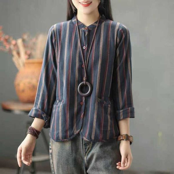 arrival spring/autumn women loose long sleeve stand collar blouse cotton linen striped single breasted casual shirts w61 210608, White
arrival spring/autumn women loose long sleeve stand collar blouse cotton linen striped single breasted casual shirts w61 210608, White
