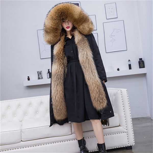 thick with collars long coat men winter jacket man parka mens fur, Black
