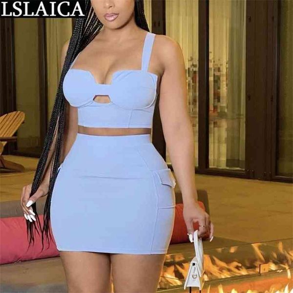 sale skirt set for women solid hollow out fashion two piece evening party clubwear summer suit with 210515, White 
sale skirt set for women solid hollow out fashion two piece evening party clubwear summer suit with 210515, White