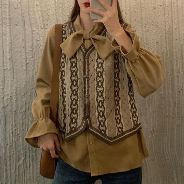 korean version japanese two piece sets springtime the retro loose long-sleeved shirt folk-custom embroidery vest suit women's tracksuit, Gray
korean version japanese two piece sets springtime the retro loose long-sleeved shirt folk-custom embroidery vest suit women's tracksuit, Gray