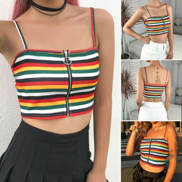 women's tanks & camis fashion women vest striped cami ladies crop strappy rainbow stripe camisole, White
women's tanks & camis fashion women vest striped cami ladies crop strappy rainbow stripe camisole, White