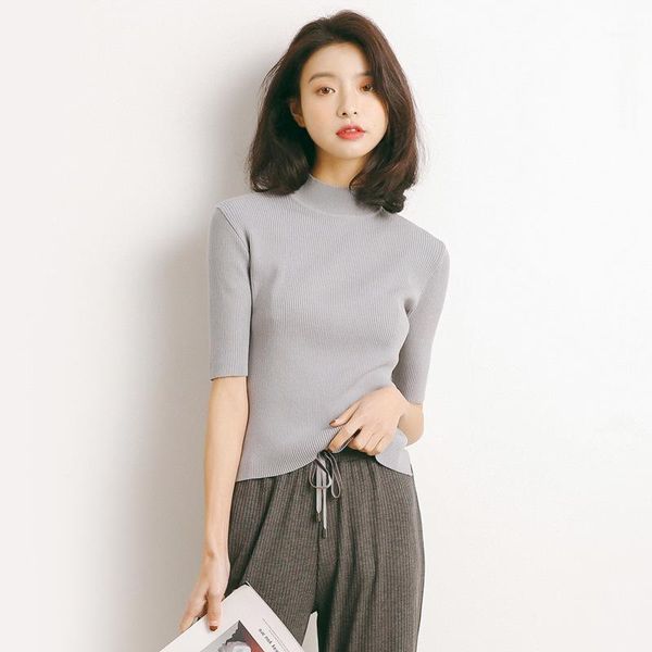 women's sweaters basic mock neck ribbed sweater spring summer half sleeve viscose knitted pullovers women solid knit top, White;black
women's sweaters basic mock neck ribbed sweater spring summer half sleeve viscose knitted pullovers women solid knit top, White;black