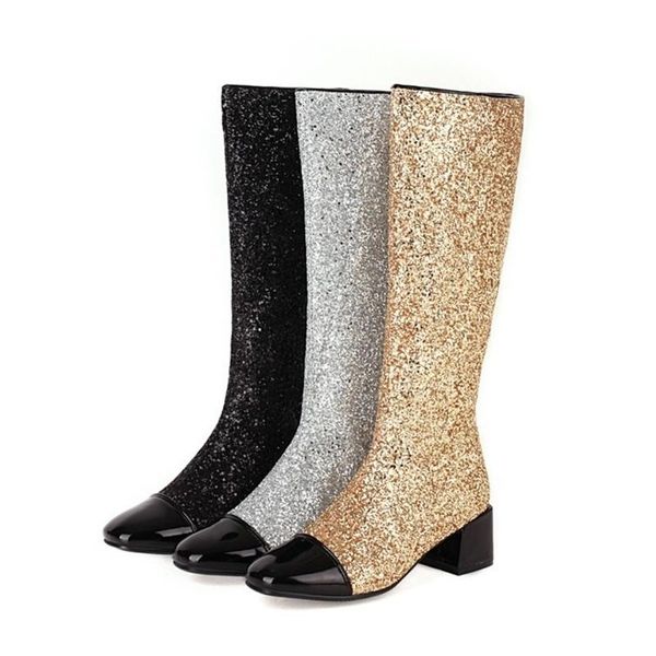 boots women's high sequin medium heel, Black