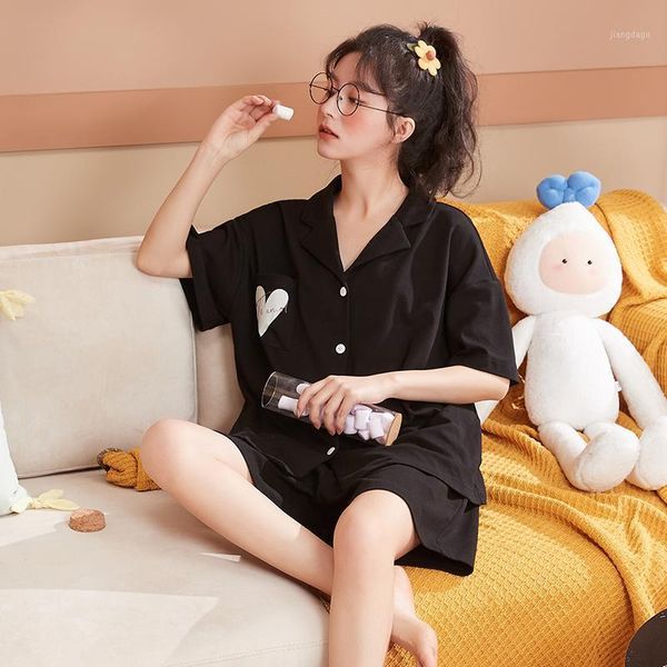 women black lapel loose cotton pajamas set summer short sleeve t-shirts with shorts 2piece oversize cool girl homewear sleepwear men's, Black;brown
women black lapel loose cotton pajamas set summer short sleeve t-shirts with shorts 2piece oversize cool girl homewear sleepwear men's, Black;brown