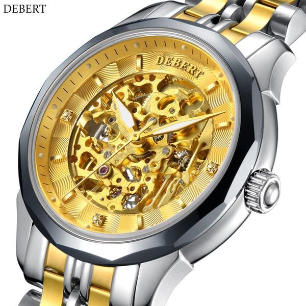 watch automatic mechanical movement tungsten steel case men's sapphire glass mirror fashion gold dial wristwatches, Slivery;brown
watch automatic mechanical movement tungsten steel case men's sapphire glass mirror fashion gold dial wristwatches, Slivery;brown