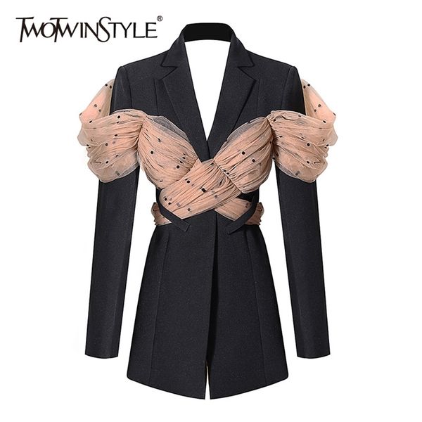 twotyle casual patchwork dot mesh blazer for women notched long sleeve backless blazers female fashion clothing 210930, White;black
twotyle casual patchwork dot mesh blazer for women notched long sleeve backless blazers female fashion clothing 210930, White;black