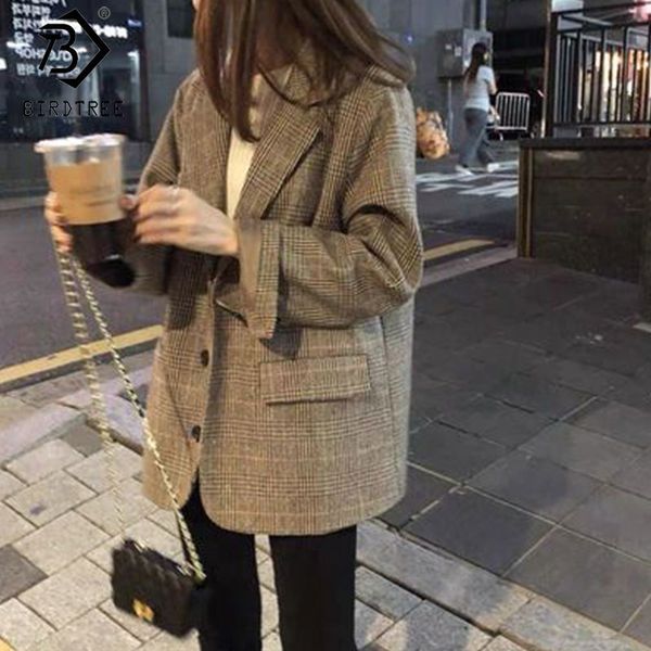 office ladies notched collar plaid women blazer double breasted autumn jacket casual pockets female suits coat c0d317n 210416, White;black
office ladies notched collar plaid women blazer double breasted autumn jacket casual pockets female suits coat c0d317n 210416, White;black