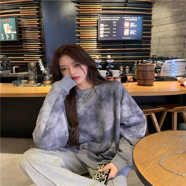 women's polos hoodie loose tie-dyed long-sleeved blouse, White 
women's polos hoodie loose tie-dyed long-sleeved blouse, White