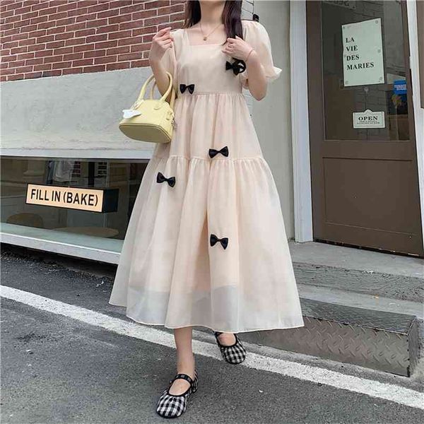 gentle retro sweet square neck gauze long dresses women summer 3d bow embellished short sleeve loose a-line dress 210602, White
gentle retro sweet square neck gauze long dresses women summer 3d bow embellished short sleeve loose a-line dress 210602, White