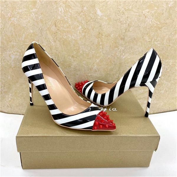 dress shoes 2021 fashion white black striped pump women high heels designer rivet red pointed toe ladies party wedding sandals
dress shoes 2021 fashion white black striped pump women high heels designer rivet red pointed toe ladies party wedding sandals