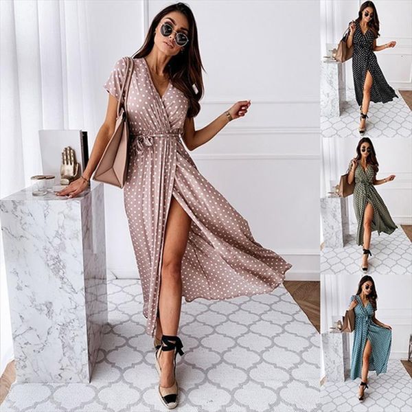 boho polka dot long womens dress split short sleeve summer casual streetwear black maxi vestidos, Black;gray
boho polka dot long womens dress split short sleeve summer casual streetwear black maxi vestidos, Black;gray