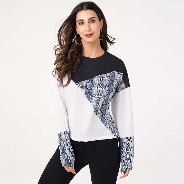 women's t-shirt spring autumn fashion sports printing snake print digital stitching style all-match long-sleeved pullover px62, White
women's t-shirt spring autumn fashion sports printing snake print digital stitching style all-match long-sleeved pullover px62, White