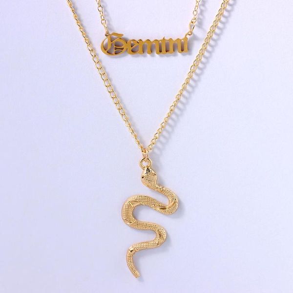 chains fashion gemini letter snake shape pendant necklace woman punk multilayer golden metal animal zodiac party jewelry, Silver
chains fashion gemini letter snake shape pendant necklace woman punk multilayer golden metal animal zodiac party jewelry, Silver