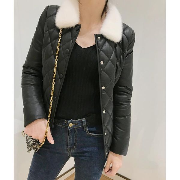 women's leather & faux 90% white duck down jackets short collar coat female real sheepskin coats mujer chaqueta zjt2192, Black
women's leather & faux 90% white duck down jackets short collar coat female real sheepskin coats mujer chaqueta zjt2192, Black