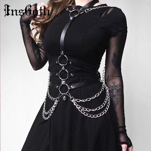 insgoth women leather belt gothic harajuku leather chain halter belt adjustable bondage holographic metal chain harness, Silver
insgoth women leather belt gothic harajuku leather chain halter belt adjustable bondage holographic metal chain harness, Silver