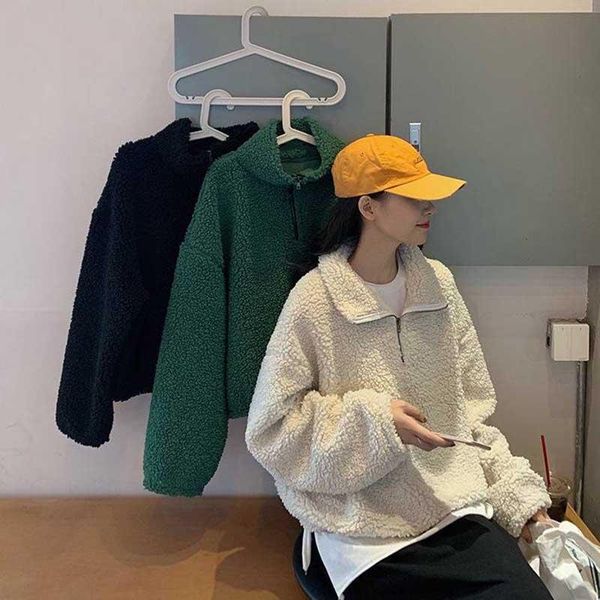 women's hoodies & sweatshirts nicemix hirsionsan lambswool sweatshirt women turtleneck zipper winter lazy jumper thicken solid oversize, Black
women's hoodies & sweatshirts nicemix hirsionsan lambswool sweatshirt women turtleneck zipper winter lazy jumper thicken solid oversize, Black