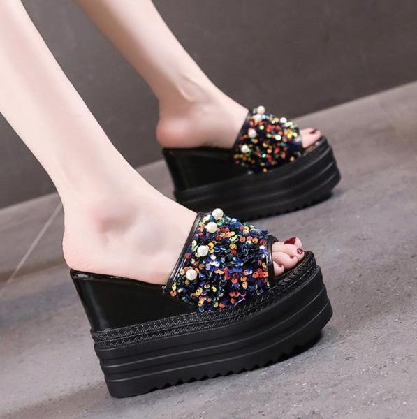 slippers 2021 spring and summer sponge cake super high heel thick bottom sequined fish mouth net red women's, Black
slippers 2021 spring and summer sponge cake super high heel thick bottom sequined fish mouth net red women's, Black