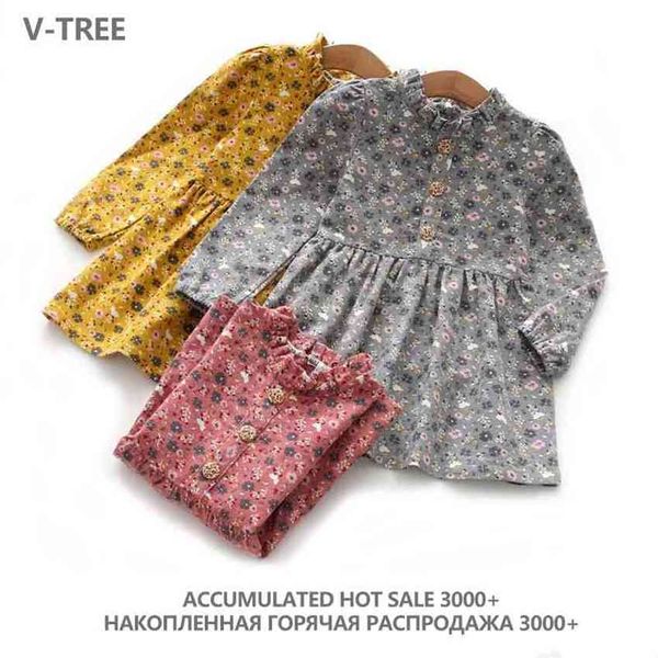 spring autumn girls princess dress cotton dresses for kids full printed flower infant dress long sleeve girl costume 6 8 210326, Red;yellow