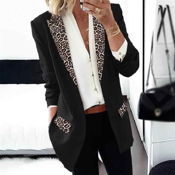 women's cape office lady elegant leopard patchwork outwear autumn casual turn-down collar women slim solid button female coat, Black 
women's cape office lady elegant leopard patchwork outwear autumn casual turn-down collar women slim solid button female coat, Black