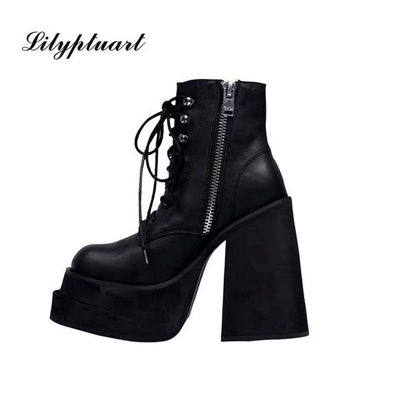 european and american fashion round toe zipper women's shoes super high thick heel leather ankle boots womens platform heels, Black
european and american fashion round toe zipper women's shoes super high thick heel leather ankle boots womens platform heels, Black