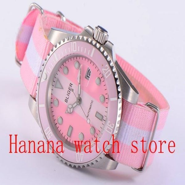 wristwatches classic 40mm pink dial ceramic bezel luminous marks sapphire crystal miyota automatic movement men's wrist watch, Slivery;brown
wristwatches classic 40mm pink dial ceramic bezel luminous marks sapphire crystal miyota automatic movement men's wrist watch, Slivery;brown
