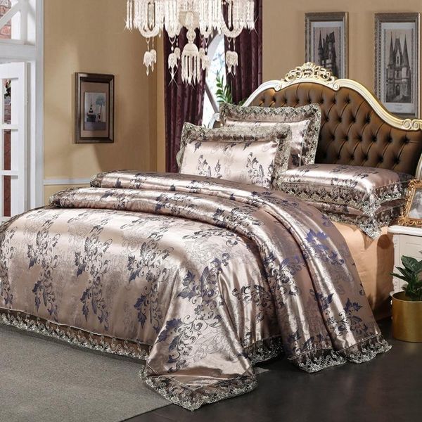 luxury silky satin bedding set gold silver color 4pcs cotton lace duvet cover sets bedsheet /king size bed
luxury silky satin bedding set gold silver color 4pcs cotton lace duvet cover sets bedsheet /king size bed