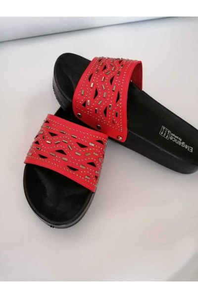 slippers women red cubic zirconia, Black