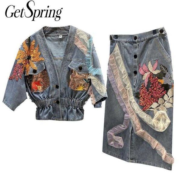 getspring women skirt set embroidery flower sequin v neck denim and two piece blouse suit spring summer 210601, White
getspring women skirt set embroidery flower sequin v neck denim and two piece blouse suit spring summer 210601, White