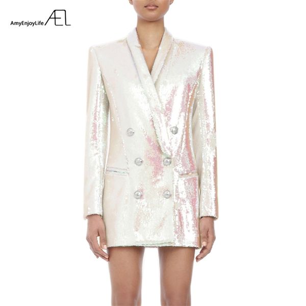 white glitter woman coat fashion slim v neck ol style day suit jacket spring ladies 211019, White;black
white glitter woman coat fashion slim v neck ol style day suit jacket spring ladies 211019, White;black