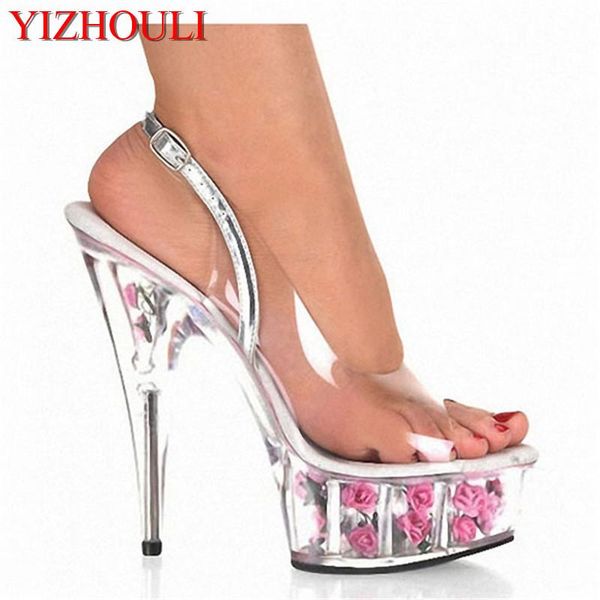 sweet elegant 15cm ultra high heels rose evening dress shoes the transparent upper and flowers 6 inch platform crystal sandals, Black
sweet elegant 15cm ultra high heels rose evening dress shoes the transparent upper and flowers 6 inch platform crystal sandals, Black