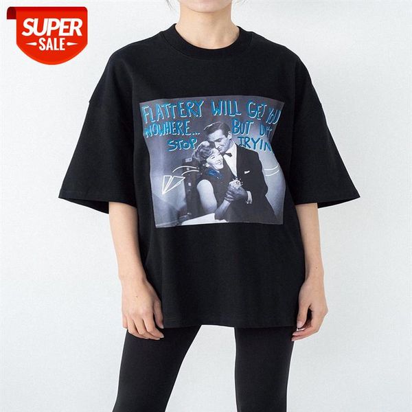 european and american high street simple print t-shirt loose retro poster character short-sleeved tee male #3n48, White;black
european and american high street simple print t-shirt loose retro poster character short-sleeved tee male #3n48, White;black