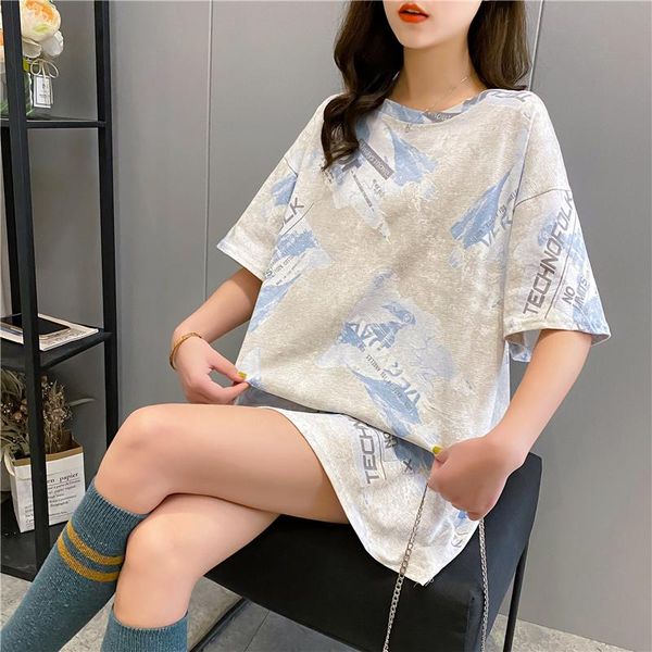 summer product t-shirt printing mid-length loose short-sleeved round neck college style women women's, White
summer product t-shirt printing mid-length loose short-sleeved round neck college style women women's, White