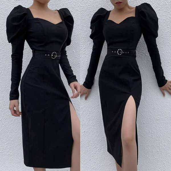 casual dresses low collar puff sleeve party dress 2021 autumn women high waist split with waistband nightclub vestidos, Black;gray
casual dresses low collar puff sleeve party dress 2021 autumn women high waist split with waistband nightclub vestidos, Black;gray