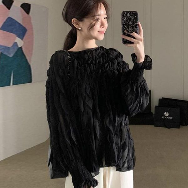 women's blouses & shirts superaen french o neck three-dimensional folds design loose solid lantern sleeve black shirt womens, White
women's blouses & shirts superaen french o neck three-dimensional folds design loose solid lantern sleeve black shirt womens, White