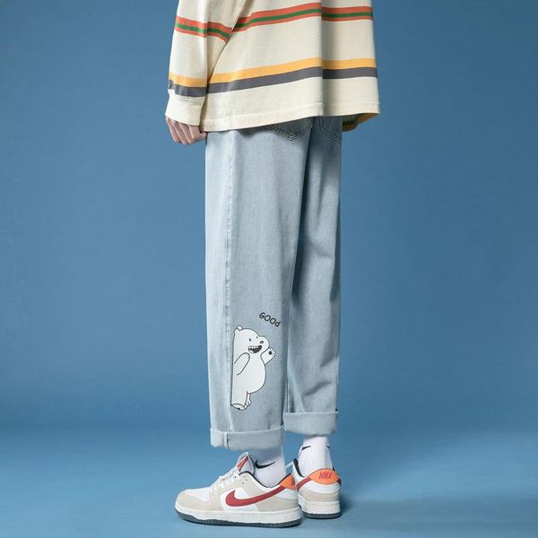 men's jeans cartoon denim trousers straight loose wide-legged daddy pants tide brand ins hong kong style korean trend casual, Blue
men's jeans cartoon denim trousers straight loose wide-legged daddy pants tide brand ins hong kong style korean trend casual, Blue