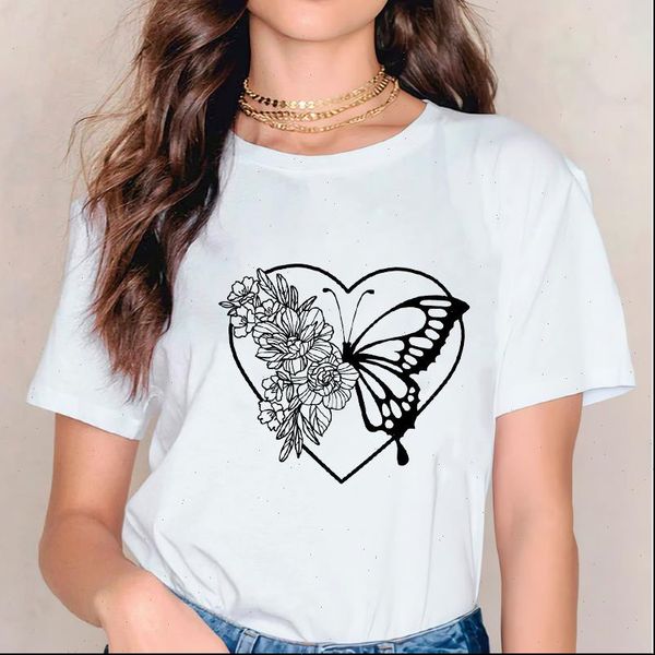 butterfly heart printing summer women autumn graphic print tee, White
butterfly heart printing summer women autumn graphic print tee, White
