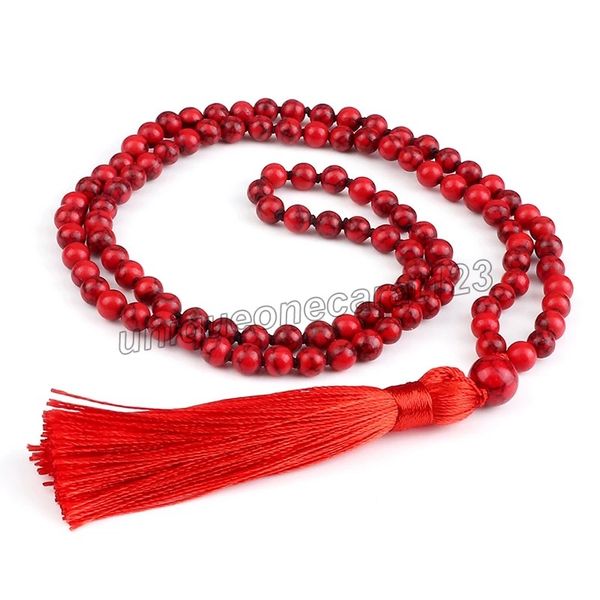 108 beads mala necklace handmade tassel yoga charm jewelry for women 6mm red natural turquoises stone knotted necklace gift, Silver
108 beads mala necklace handmade tassel yoga charm jewelry for women 6mm red natural turquoises stone knotted necklace gift, Silver