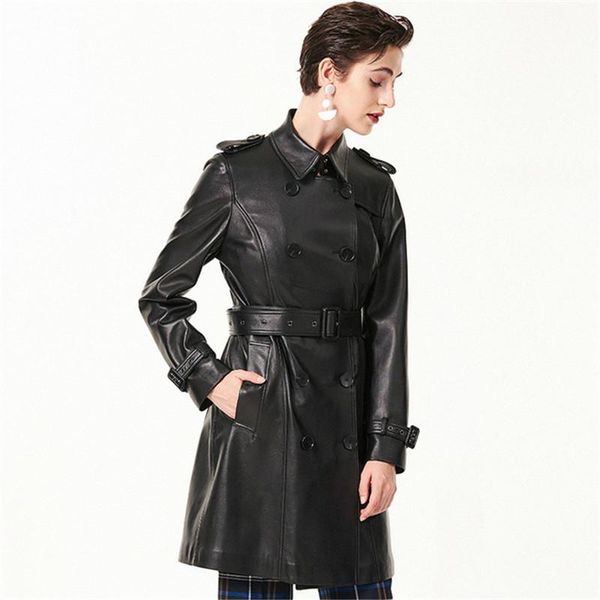 women's leather & faux genuine jacket women 2021 autumn real sheep female long slim trench coat streetwear chaqueta mujer, Black
women's leather & faux genuine jacket women 2021 autumn real sheep female long slim trench coat streetwear chaqueta mujer, Black