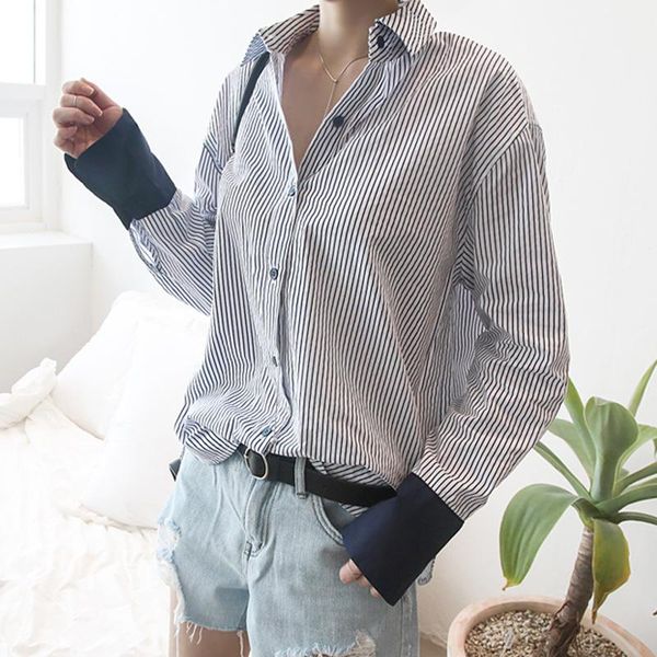 women's blouses & shirts striped womens long sleeve patchwork block chemise femme loose female blouse single breasted blusa 2021, White
women's blouses & shirts striped womens long sleeve patchwork block chemise femme loose female blouse single breasted blusa 2021, White